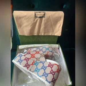 Gucci Angelina Embroidered GG Platform Slides Sandals Multicolor shoes size 9